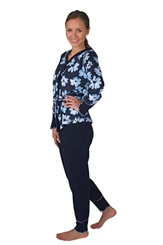 Consult-Tex Damen Pyjama Schlafanzug Langarm Baumwolle Knopfleiste DW311 blau 36/38