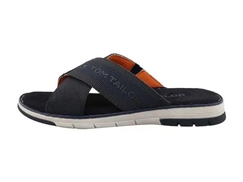 Bequeme Pantolette mit Plakativem Logoschriftzug, Gr. 43, navy - Pantoletten von Tom Tailor aus Lederimitat und Textil, ideal für den Sommer und bequem für den täglichen Gebrauch.