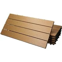 ECD Germany 12x WPC Terrassenfliesen Teak 60x30cm - Fliesen für Balkon und Terrasse, wetterbeständig und rutschfest mit intelligentem Klicksystem für einfache Verlegung und Pflege.