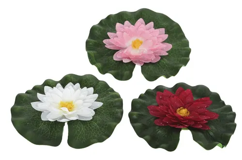 Lotusblüten in weiß rosa und rot mit schwimmenden Blättern Deko Ø 20 cm 3er Set