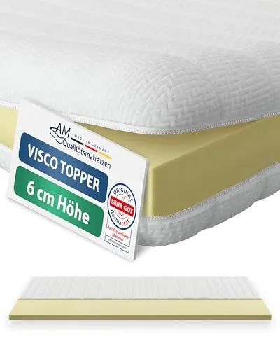 Visco Topper 140 x 190 cm - 6 cm hoch - Matratzenauflage aus viscoelastischem Material, passt sich ideal an den Körper an und sorgt für erholsamen Schlaf. Allergikerfreundlicher Bezug, waschbar und temperaturregulierend.