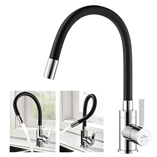 Auralum Wasserhahn Küche Schwarz mit flexiblem Auslauf - Berührbare Wasserhähne für die Küche mit 360° drehbarem Auslauf und abnehmbarem Luftsprudler, ideal für einfache Reinigung und flexible Nutzung.