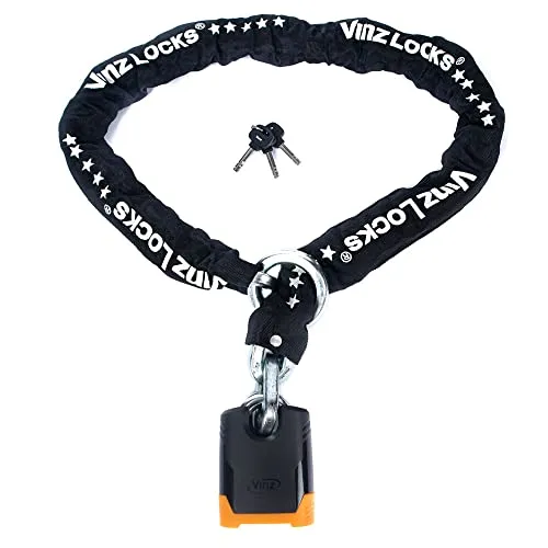 VINZ Batura Motorradschloss 120cm | Massives Kettenschloss 13,8mm Dicke Kette aus Gehärtetem Stahl | Rollerschloss | ART 5 Panzerschloss 120-200 cm