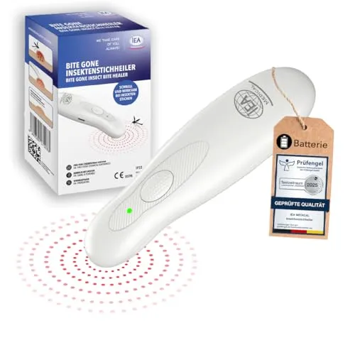 IEA Medical Insektenstichheiler mit Batterie, Stichheiler, Mückenstich Hitzestift, Insektenstich Stift elektrisch, ohne Chemie, angenehme Wärmeanwendung bei Mückenstichen