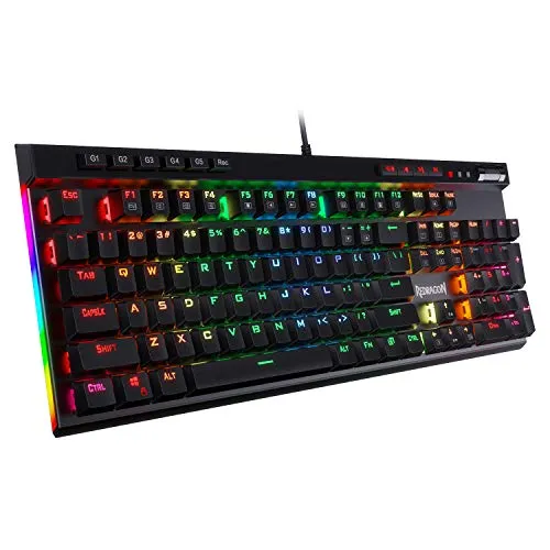 Redragon K580 VATA RGB LED Blaue Schalter Mechanische Gaming Tastatur, US Layout mit Hintergrundbeleuchtung 104 Tasten Anti-Ghosting mit Makrotasten und Dedizierten Mediensteuerelementen