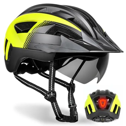 VICTGOAL Fahrradhelm Herren Damen mit Magnetbrille Visier und Rücklicht | PC- und EPS-Schutz, 6 Leuchtmodi, 21 Belüftungsöffnungen, leicht, verstellbare Größe M/L/XL, Straße/Mountainbike/Pendler