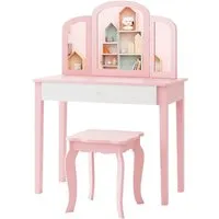 COSTWAY Kinder 2in1 Schminktisch Set mit klappbarem Spiegel von Costway