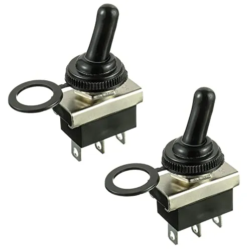 HUAREW Metall-Kippschalter,KN3D-103,Ein/Aus/Ein (On/Off/On) Schalter, 12V 25A, 2 Positionen, 3-polig rastend,wasserdicht, mit Gummiabdeckung (2 Stück)
