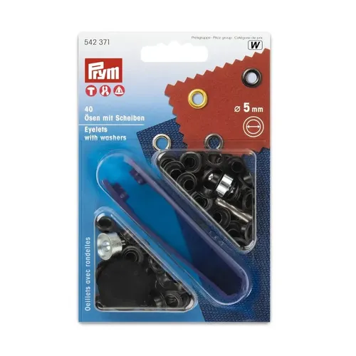 Ösen mit Scheiben 5 mm schwarz Prym 542371 Öse Scheibe Metall brüniert 40
