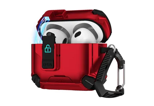 CoolGadget Kopfhörer-Schutzhülle Defender Hülle für Apple AirPods 3 magnetisch mit Karabiner, 360° Full-Body Case Schutzhülle Handy Standfunktion magnetisch ladbar