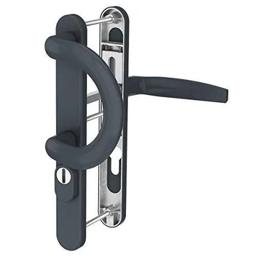 Schmalrahmengarnituren 72mm mit Kernziehschutz PZ Lochung Langschildgarnitur Anthrazit RAL7016 Türbeschlag 8mm Vierkant (Bügelgriff/Drücker, Türstärke 71-86mm)