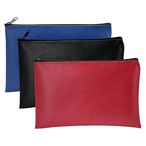 Stück Banktaschen aus Kunstleder 25 x 16 cm Geldtasche für A5 Dokumente Geldmappe für Business,Haushalt,Schule (blau,rot,schwarz) 3