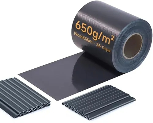 iFence PVC Sichtschutzstreifen für Doppelstabmattenzaun, 650g/m² 35 m x 19 cm inkl. 24 Clips/Klemmstreifen, Sichtschutz Zaun, Sichtschutz Garten Zaunfolie (Anthrazit)