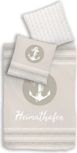 termana TRAUMHELDEN Anker Bettwäsche 135x200 - Bettwäsche-Set aus 100% Baumwolle, 2-teilig mit traumhaftem Design in beige, perfekt für ganzjährige Nutzung und Ferienhäuser. Pflegeleicht und hautsympathisch, ideal zum Kuscheln und Wohlfühlen.
