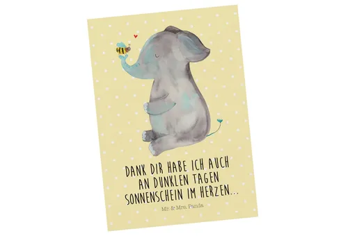 Mr. & Mrs. Panda Postkarte Elefant Biene, Postkarte, Gelb Pastell, bildkarte, Lustige Sprüche, B, kunstkarte Grußkarte Lustige Sprüche