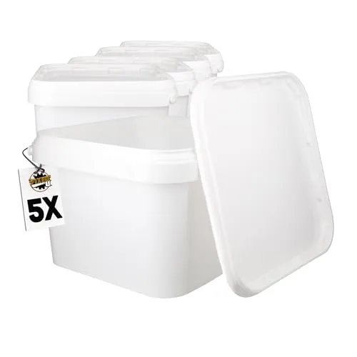 FixedByU Putzeimer Kunststoffeimer eckig mit Deckel 3,5-10,8L, 5-tlg. Set - Praktisches Eimer-Set aus lebensmittelechtem Kunststoff, luftdicht und stapelbar. Ideal zur sicheren Lagerung von Nahrungsmitteln und Trockenprodukten. Rutschsicherer Griff für einfaches Auskippen.