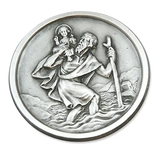 CHRISTOPHORUS AUTOPLAKETTE Ø 3 cm – Aus Metall, mit Magnet & KLEBEPAD – Schlichte CHRISTOPHERUS AUTOMEDAILLE – Schutzpatron der Reisenden – Geschenk für Autofahrer – MaMeMi