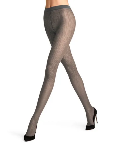 FALKE Damen Particle 20 DEN W Ti Strumpfhose, Grau Flanell 3210, L - Modische Feinstrumpfhose mit geometrischen Mustern; ideal für Ballerinas oder Pumps, sorgt für hohen Tragekomfort und rutschfreien Sitz. Perfekt für Business, Alltag oder besondere Anlässe.