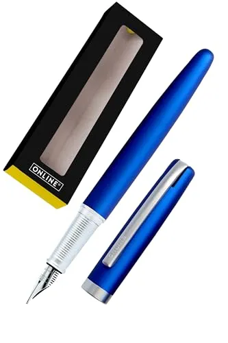 Online Füller Eleganza I Metall I Farbe Satin Blue I Federstärke M I Metallclip I inkl. Tintenpatrone blauschreibend I Füllhalter für Standard-Tintenpatronen in Geschenkverpackung