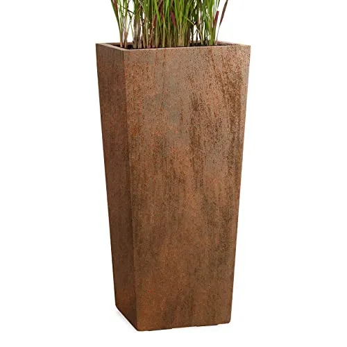 Pflanzwerk® Pflanzkübel Bodenvase Fiberglas Conic ROST 50x23x23cm *Frostbeständige Blumenkübel* *Deutsche Premiumqualität* *Lotus-Effekt Imprägnierung*