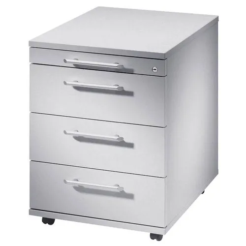 Hammerbacher Rollcontainer O-Serie, lichtgrau, abschließbar - Büroschränke mit 4 Schüben, ideal für Ordnung und Sicherheit im Büro. Der abschließbare Rollcontainer bietet zusätzlichen Stauraum und ist 75% ausziehbar.