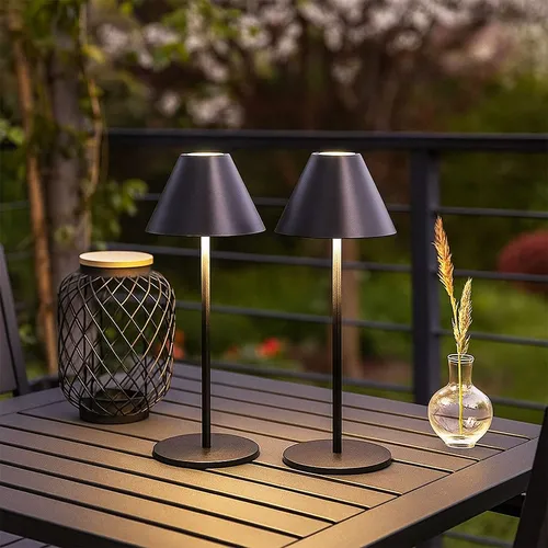 LED Tischleuchte mit Touchdimmer – 2er Set in Schwarz - Tischleuchten für Innen und geschützte Außenbereiche, akkubetrieben mit stufenloser Touchdimmung und wählbaren Höhen (28 cm oder 36 cm) für individuelle Lichtatmosphäre.