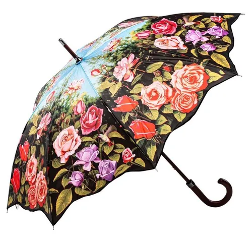 Luckyweather not just any other day Stockregenschirm Regenschirm Motiv ROSENGARTEN Holzstock