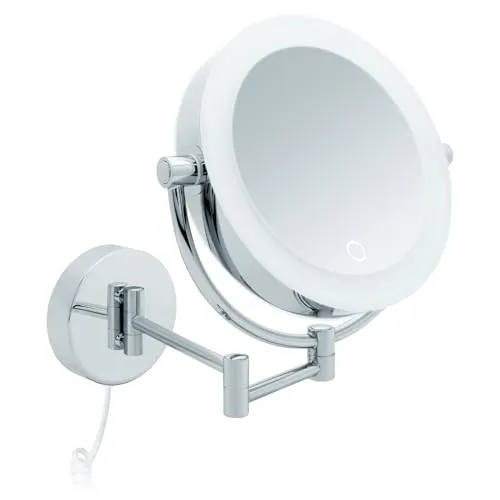 Libaro Kosmetikspiegel TOKIO mit Beleuchtung - Schminkspiegel mit 5-fach und 10-fach Vergrößerung, LED-Beleuchtung, extra groß und elegant in chrom silber glänzend – ideal für präzises Make-up und Hautpflege.