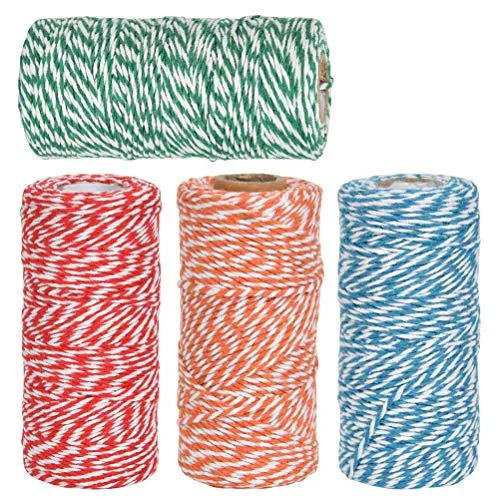 DODUOS 4 Rollen Baumwollkordel Schnur 100m x 2mm, Baumwolle Bindfaden Bastelschnur Weihnachtsschnur Gartenschnur Dekokordel Bäckergarn für Geschenkverpackung, Basteln, Gartenarbeit, DIY