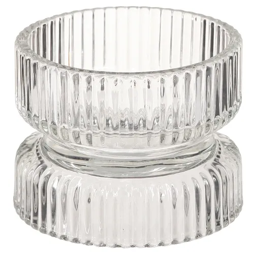 Teelichthalter Glas Retro Vintage Deko Set - 4er Pack - Skandinavische Deko für adventliche Stimmung, aus klarem Glas, Höhe 7cm und Durchmesser 9cm, ideal für festliche Anlässe.
