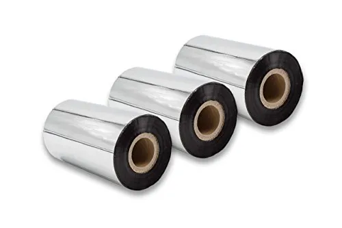 vhbw 3x Thermotransfer-Band kompatibel mit Zebra Z6M, Z6M+, ZM400, ZM600, ZT200, ZT220, ZT230 Drucker Etikettendrucker, Wischfest, 110 mm x 300 m, Wachs-Plus Schwarz
