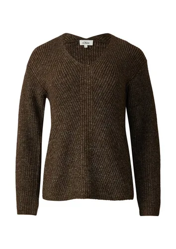 s.Oliver RED LABEL Regular Fit Strickpullover Dunkelbraun, Größe 46 - Modischer Damen Pullover im Regular-Fit mit V-Ausschnitt, weich durch Baumwoll-Mix und vielseitig kombinierbar für jeden Anlass.