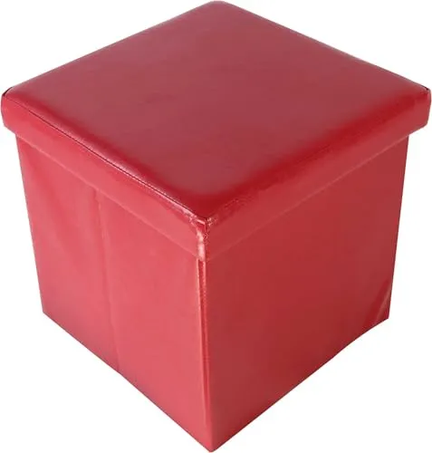 ECHTWERK Sitzwürfel, Storecube, Polsterhocker mit Stauraum, faltbare Aufbewahrungsbox, Fußhocker, klappbar, Funktion als Beistelltisch, abnehmbarer Deckel, Kunstleder, rot, circa 38 x 38 x 38 cm