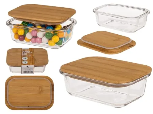 Glas-Vorratsdose, für 360 ml, ca. 15 x 11 cm, mit Bambusdeckel &t Silikondichtungsring