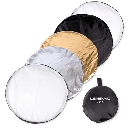 Lens-Aid 5-in-1 Faltreflektor Ø 60 cm - Lichttechnik mit optimaler Motivausleuchtung, inklusive praktischer Aufbewahrungstasche für unterwegs.