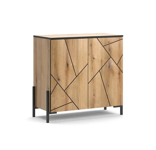 Vicco Highboard Hatto, Eiche - Stylisches Highboard mit 2 Türen und Ablagen, ideal für eine moderne Raumgestaltung. Mit robuster Melaminharzbeschichtung und eleganten Vierkantfüßen in Schwarz.