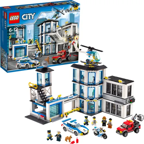 LEGO City 60141 Polizeiwache - Polizei Spielset mit Auto, Motorrad und Hubschrauber für spannende Abenteuer in der Stadt