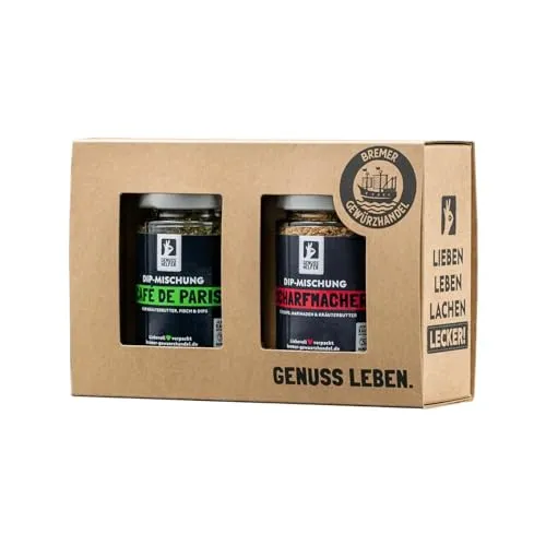 Bremer Gewürzhandel Dip-Set, 2 verschiedene Gewürzmischungen für Dips in Gläsern, scharfer Dip, Kräuterbutter und Kräuterquark zum selber machen, 150g