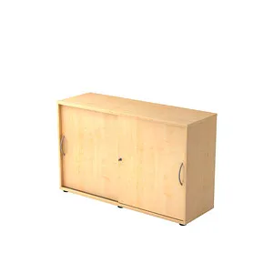 Hammerbacher Schiebetürenschrank 2 OH BM Ahorn - Büroschrank mit 2 Schiebetüren, abschließbar und höhenjustierbar. Ideal für Ordnung im Büro, Maße: 120 x 40 x 74,8 cm.