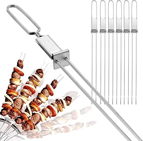 Dailyart Schaschlikspieße 43cm （6 Stück） Lange Edelstahl Grillspieße Flat Fleischspieße mit Schieberegler, Wiederverwendbare Metall Grill spieße für Fleisch, Gemüse, Stockbrot zum Grillen