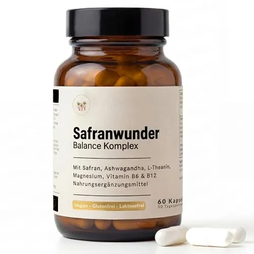 Safranwunder Safran Ashwagandha Kapseln 60 St. vegan - Nahrungsergänzungsmittel mit hochwertigem Safran-Extrakt und Ashwagandha in praktischen Kapseln. Ideal für die tägliche Unterstützung, vegan und ohne deklarationspflichtige Allergene.