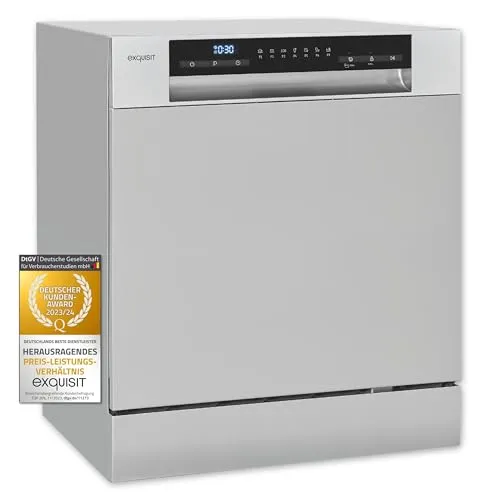 Exquisit Mini-Geschirrspüler GSP5508-030D - Kompakte Tischspülmaschine mit 55 cm Breite, ideal für kleine Küchen. Automatische Türöffnung für optimale Trocknung und nur 8 Liter Wasserverbrauch pro Spülgang.