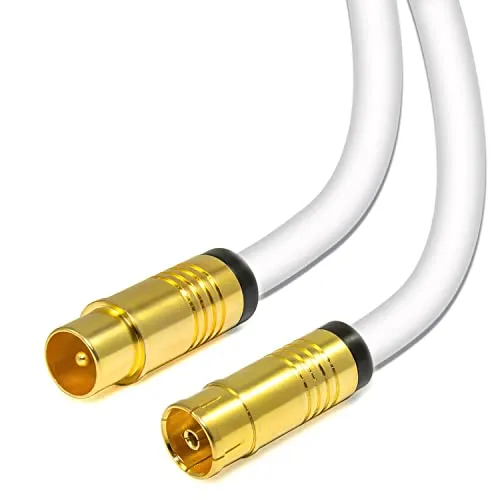 Sterndiscount TV Antennenkabel Koaxial 5-Fach Geschirmt 135dB HDTV Full HD UHD 4K - Stecker (Gerade) zu Buchse, Fernsehkabel DVB-C DVB-T2 Radio DAB - Weiß (15m)