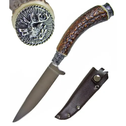 Funk Hirschhorn Trachtenmesser mit Zierkappe - Rothirsch - Hochwertiges Trachtenmesser mit echtem Hirschhorngriff, rostfreier Klinge und edler Zierfigur – ein handgefertigtes Unikat aus Deutschland, ideal für Trachtenliebhaber.