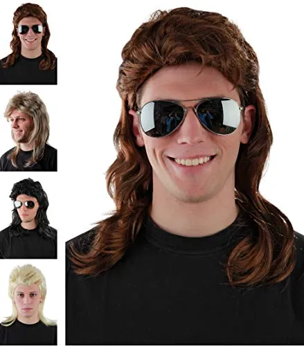 Lustige braune Vokuhila Perücke für Herren zu Fasching Karneval – braun 80er Jahre Bad Taste Proll Perücken Party 90er Fokuhila