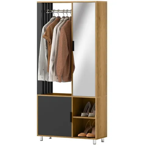 Kleiderschrank mit Spiegel und Hängestange, Schuhschränke, Aufbewahrungsfächer, offene Ablageflächen