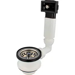 tecuro Spülen-Siebkorbventil Ø 70 mm (1 1/2 Zoll) mit Überlauf 38x64 mm - Silber