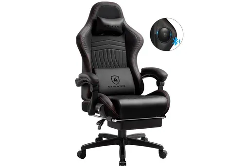 GTPLAYER Gaming-Stuhl mit Lautsprechern und Fußstütze - Ergonomischer Gaming-Stuhl mit eingebauten Lautsprechern für ein immersives Klangerlebnis. Hochwertige Materialien, verstellbare Armlehnen und eine komfortable Fußstütze sorgen für ultimativen Sitzkomfort während des Spielens oder Arbeitens.