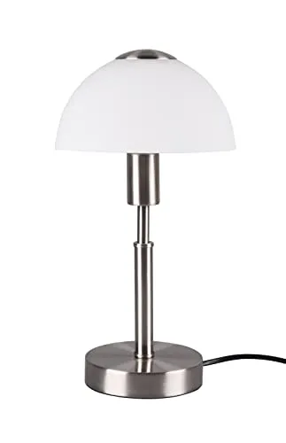 Reality Leuchten Tischleuchte Don II R59111007 - Tischlampe in Nickel matt mit weißem Glasschirm, 33 cm hoch. Mit praktischer On/Off Touch-Funktion für einfaches Ein- und Ausschalten. Exklusive Leuchtmittel, E14 max. 28 Watt.