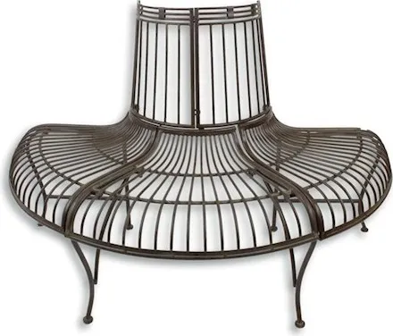 Vintage Gartenbank halbrund aus Eisen - Gartenbank im Antik-Stil, halbrund und aus robustem Metall, ideal für romantische Gartenmomente. Maße: L: 133,8 cm, B: 68,5 cm, H: 86 cm.